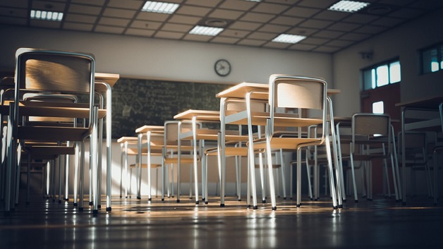 interior of a traditional primary school, wooden floor and elements